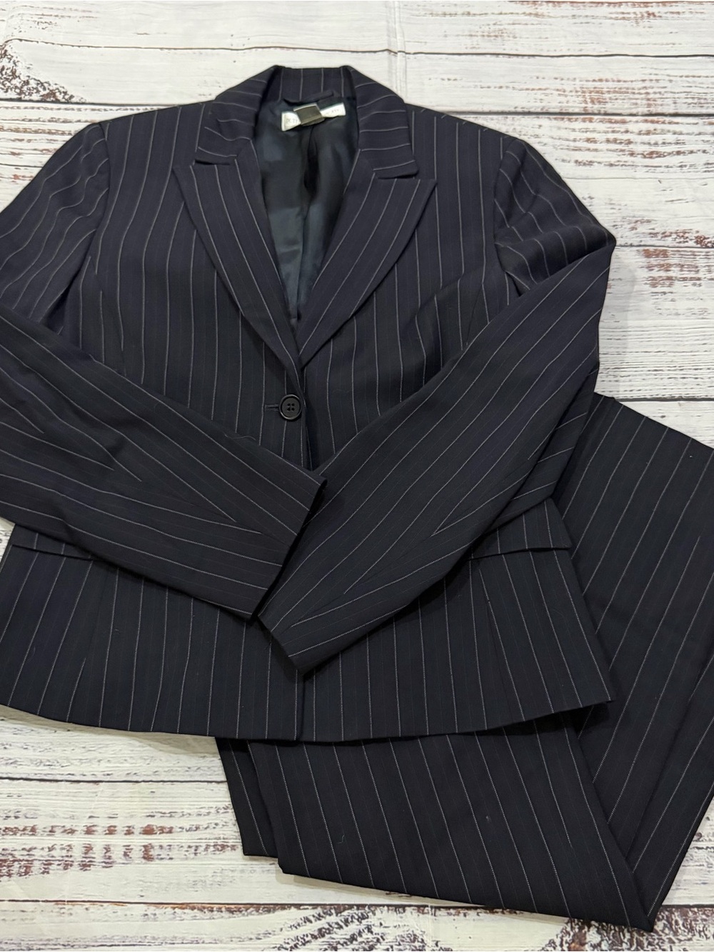 Petite Sophisticate Y2K Pinstripe Pant Suit Size 0 Black Blazer Pants 2 Piece